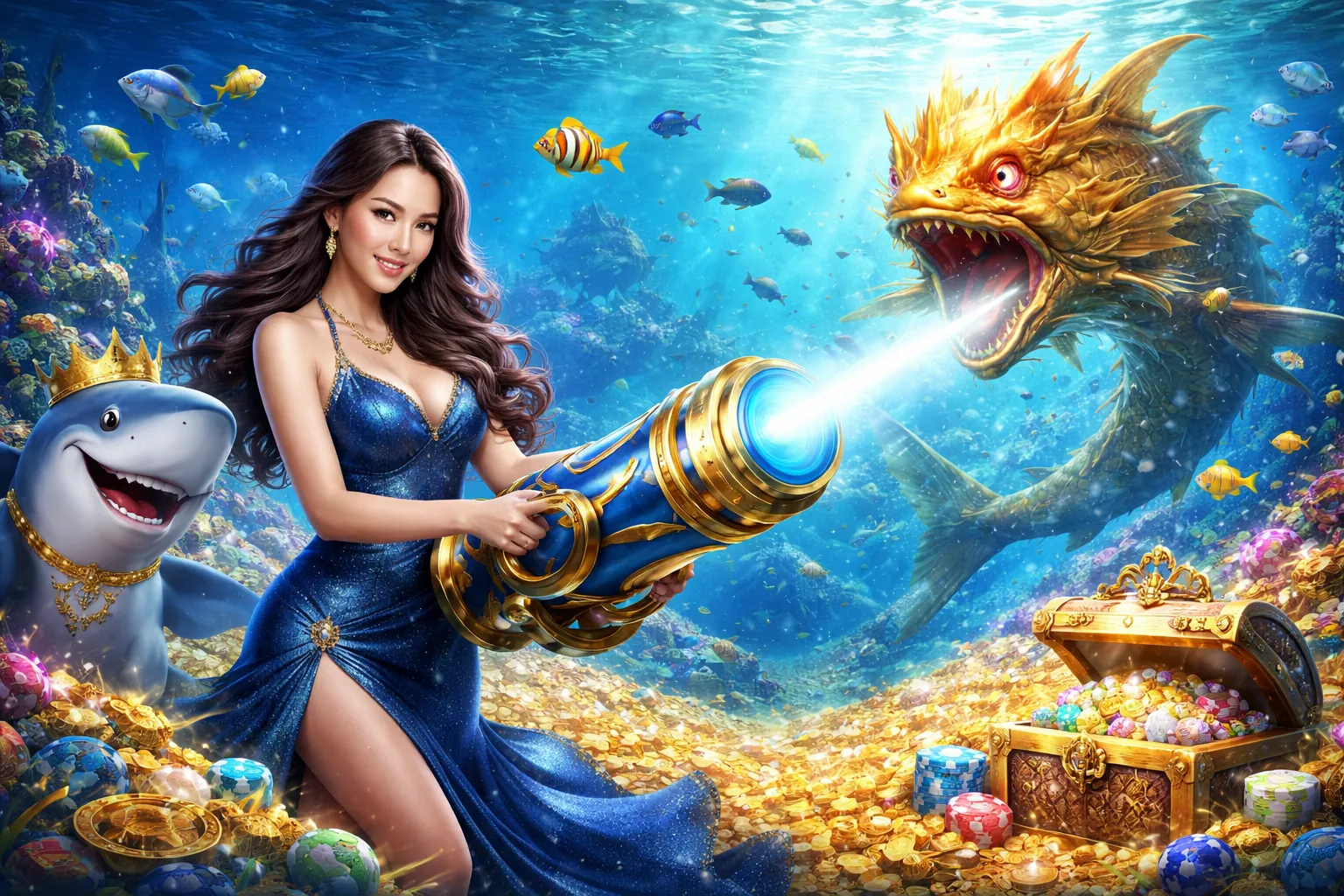 Hình ảnh một người chơi đang săn bắn cá lớn trong game bắn cá Bong789